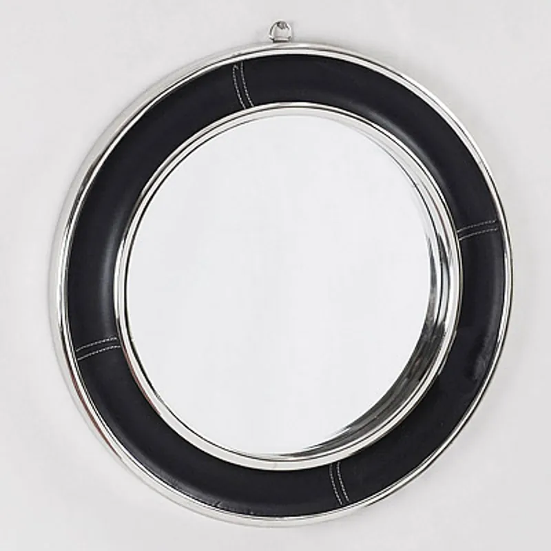 Casa Padrino miroir de luxe en cuir noir / argent Ø 58 cm - mobilier design Geprüft