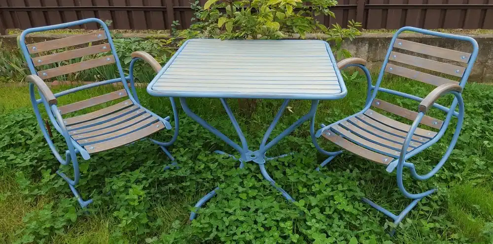 Casa Padrino ensemble de meubles de jardin Art Nouveau vintage bleu clair / brun - Set de Jardin 3 Pièces avec Table et 2 Chaises Nur Für Kurze Zeit
