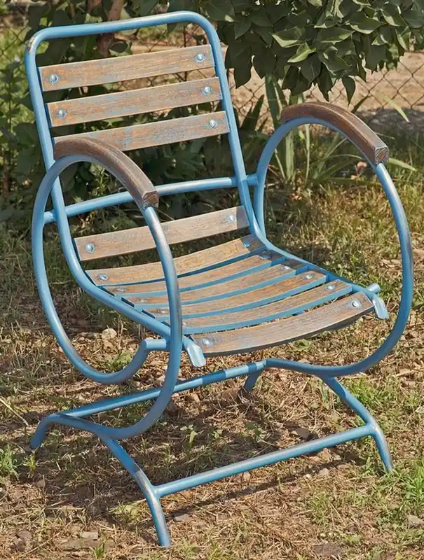 Casa Padrino Art Nouveau chaise de jardin avec accoudoirs vintage bleu clair / marron 60 x 45 x H. 85 cm - Mobilier de Jardin fait Main Sonderaktion