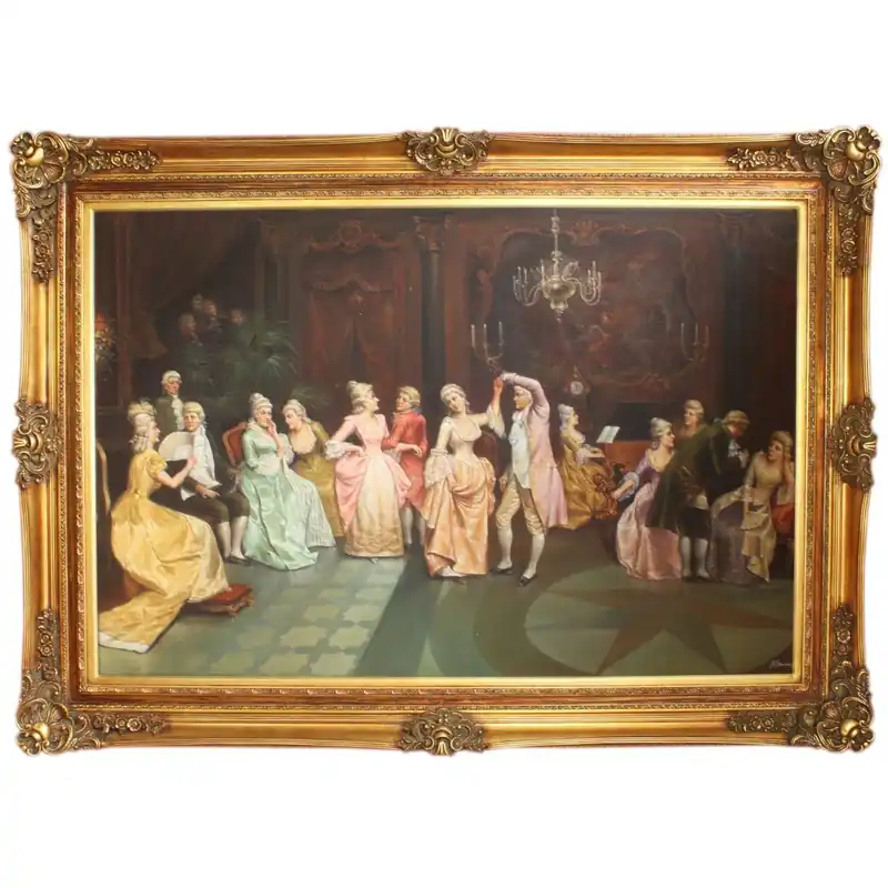 Neuheit Grand concert de peinture à l'huile baroque peinte à la main dans la salle de bal Or Pride Frame 225 x 165 x 10 cm - Massive Material