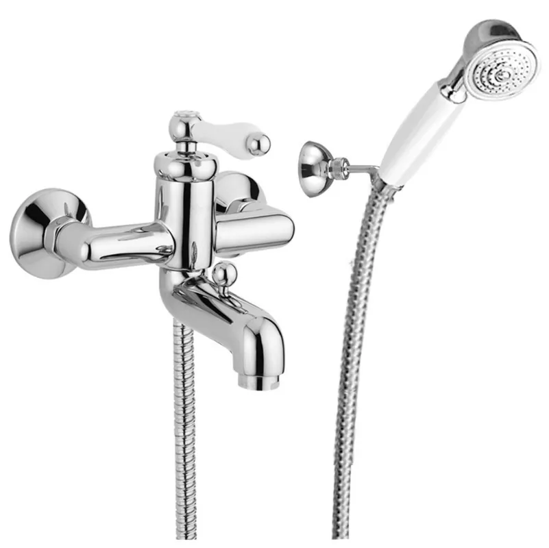 Robinet mitigeur de luxe avec douche duplex argent / blanc - Baignoire de Luxe Neue Ware