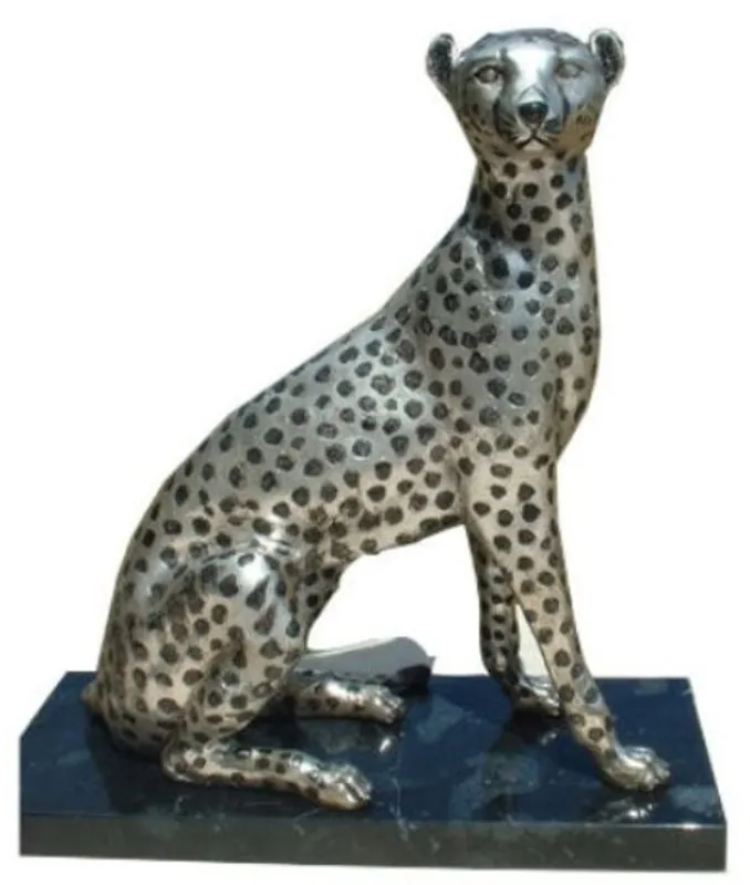 Finale Aktion Casa Padrino figure de luxe en bronze argent / noir 37 x 15 x H. 40 cm - Guépard Assis avec Socle en Marbre