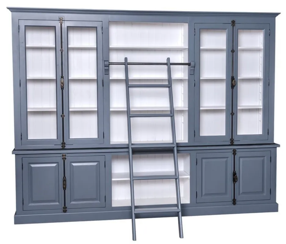 Casa Padrino style country cabinet des livres avec tête bleu / blanc 300 x 50 x H. 230 cm - Meubles de Style Country Sale