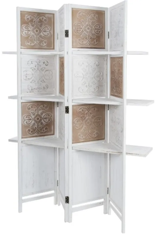 Finale Aktion Casa Padrino diviseur de chambre de style country avec 3 étagères blanc antique / marron antique 155 x 2 x H. 181 cm - Écran de Confidentialité écran Shabby Chic
