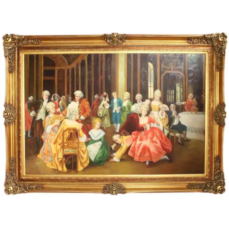 Grande peinture à l'huile baroque peinte à la main Entertainment Night Gold Pompous Frame 225 x 165 x 10 cm - Matériel Massive Neue Ware