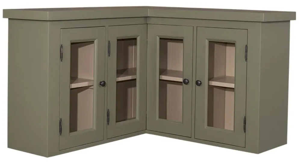 Casa Padrino armoire de cuisine de style country meuble d'angle vert / beige 98 x 98 x H. 65 cm - Meuble Mural de Style Country avec 3 Portes Vitrées Neu