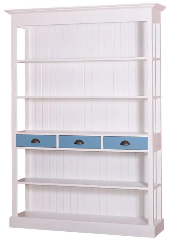 Casa Padrino armoire à tablettes style country blanc / bleu 140 x 39 x H. 197 cm - Armoire de Style Country avec 3 Tiroirs Rabatt
