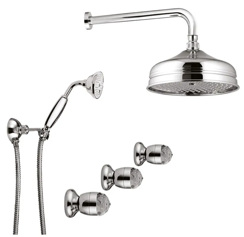 Robinets de salle de bains de luxe ensemble de douche à robinet duplex avec verre en cristal Swarovski argent - Set de Douche de Luxe Made in Italy Direktkauf