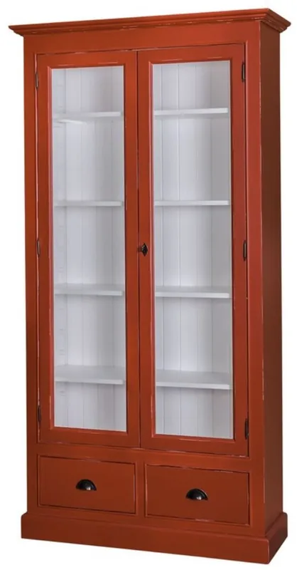 Casa Padrino vitrine de salon de style country antique rouge / blanc 109 x 39 x H. 210 cm - Meuble Salon avec 2 Portes Vitrées et 2 Tiroirs Preisreduziert