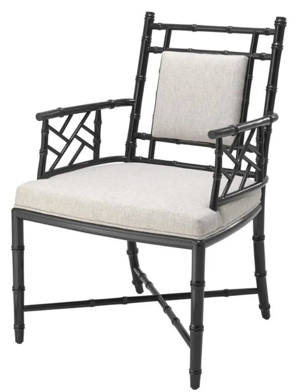Casa Padrino luxe chaise de salle à manger avec accoudoirs piano noir / naturel 63 x 65 x H. 94 cm - Salle à Manger et Meubles de Conservatoire Top-Angebot