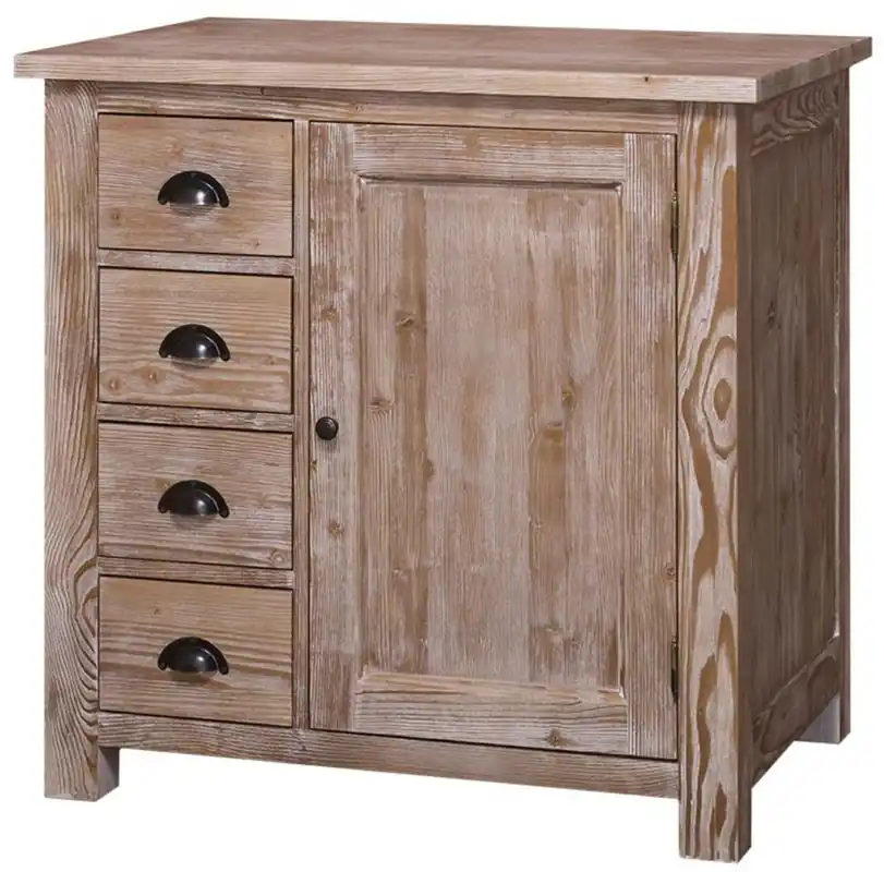 Casa Padrino Country Style Armoire de Cuisine Naturel Couleurs 92 x 65 x H. 90 cm - Meuble Bas de Cuisine avec Porte et 4 Tiroirs Sichere Zahlung