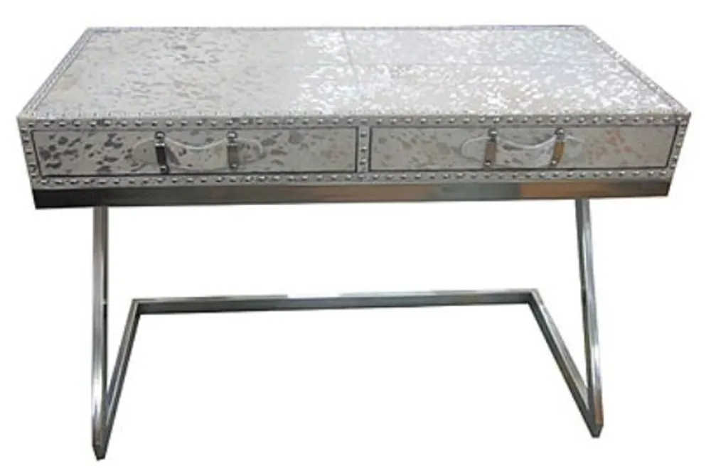 Letzte Chance Casa Padrino bureau design avec 2 tiroirs argent / blanc 110 x 50 x H. 75 cm - Meubles Design