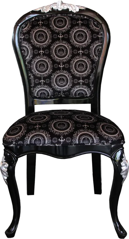 Pompöös by Casa Padrino Chaise de baroque de luxe noir / argent avec couronne - Chaise baroque Pompööser conçue par Harald Glööckler Garantierte Lieferung