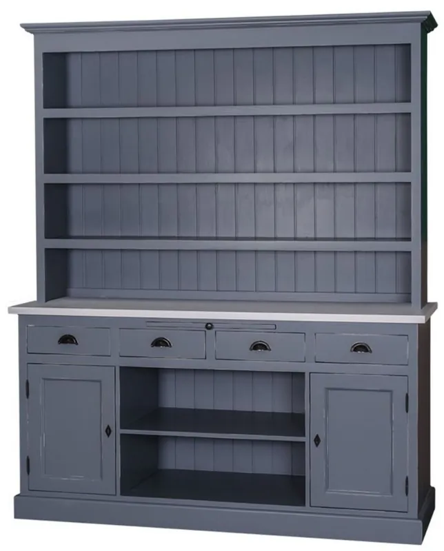 Casa Padrino armoire de cuisine de style country antique bleu / gris 178 x 50 x H. 210 cm - Meubles de Cuisine de Style Country Sale