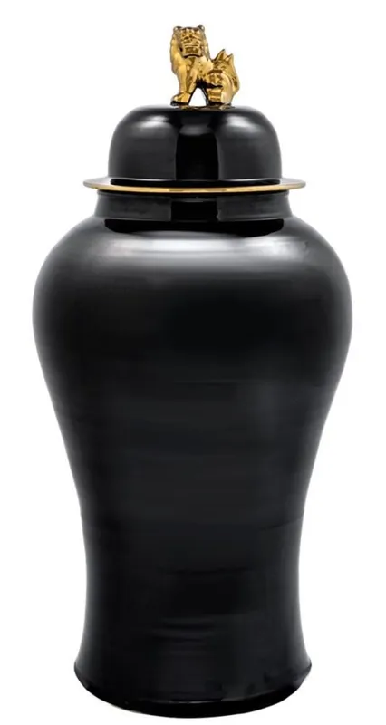Nur Für Kurze Zeit Casa Padrino vase décoratif de luxe noir / or Ø 54 x H. 115 cm - Vase en Porcelaine de Chine avec Couvercle