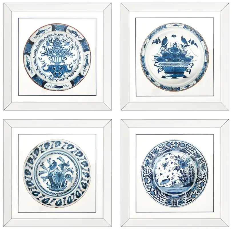 Casa Padrino Images / Art Print Set de 4 plaques de porcelaine chinoise antique blanc / bleu 80 x H. 80 cm - Décoration Murale de Luxe Sonderaktion