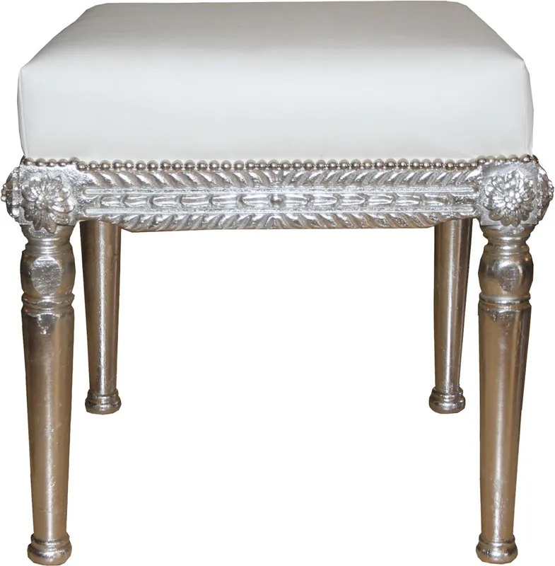 Tabouret Baroque Antique Style Casa Padrino Blanc / Argent L 56 cm, H 54 cm - Tabouret Baroque Preiswert