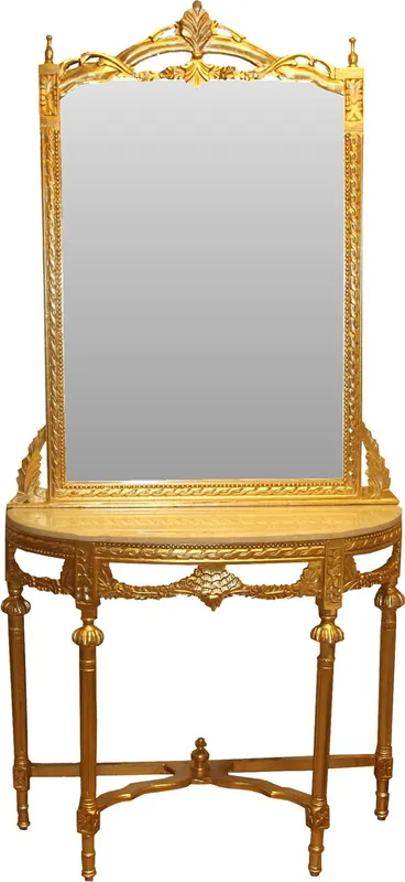Casa Padrino Baroque miroir console or avec plateau en marbre et de belles décorations baroques sur le miroir en verre Mod5 - look antique Schneller Versand