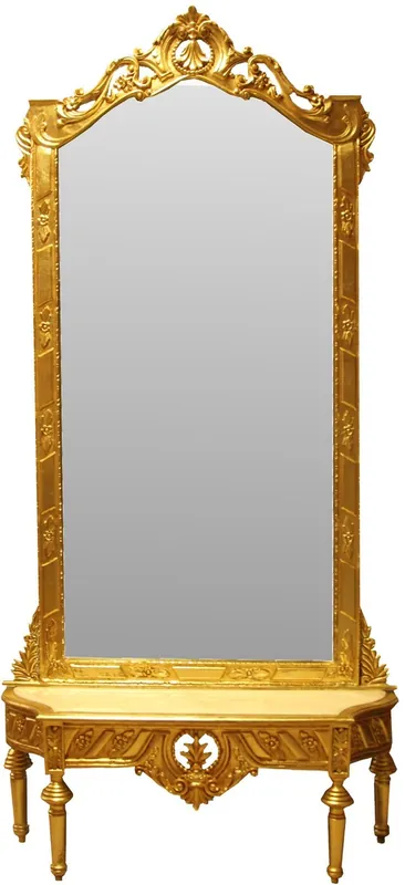 Casa Padrino Baroque Mirror Console - Console penderie or avec dessus en marbre et de belles décorations baroques sur le miroir en verre Mod8 - look antique Heißes Angebot