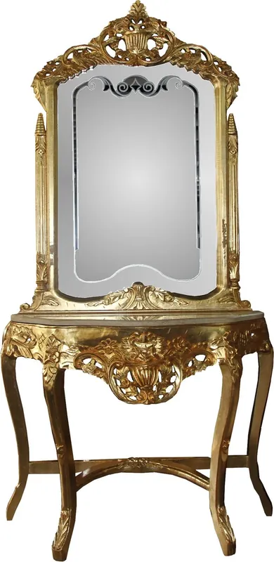 Preisreduziert Casa Padrino Baroque miroir console or avec dessus en marbre et de belles décorations baroques sur le miroir en verre Mod6 - look antique