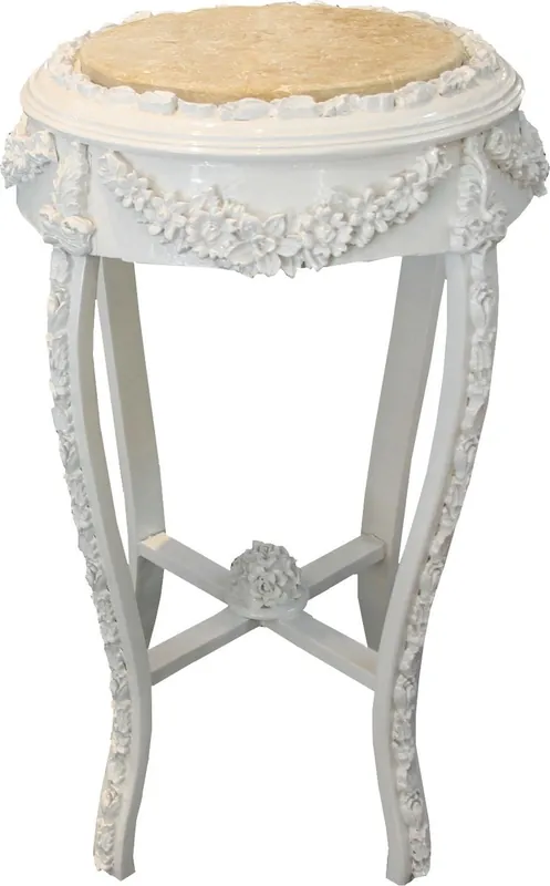 Casa Padrino Baroque Table d'Appoint Ronde Blanc / Crème Marbre Top Look Antique - 72 x 42 cm Top-Angebot
