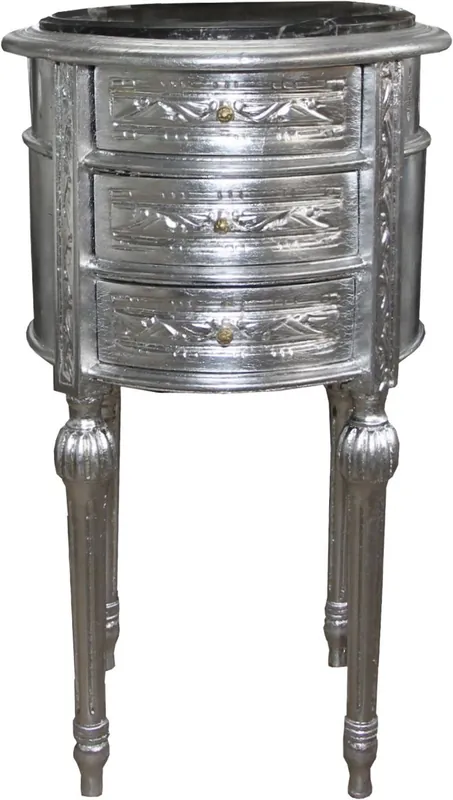 Top-Angebot Casa Padrino Commode baroque / table d'appoint argenté avec dessus en marbre noir Hauteur 72 cm, diamètre 41 cm - console de chevet
