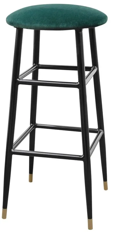 Casa Padrino tabouret de bar de luxe vert / noir Ø 37 x H. 76 cm - Chaise de Bar avec Tissu Velours Preis Gesenkt