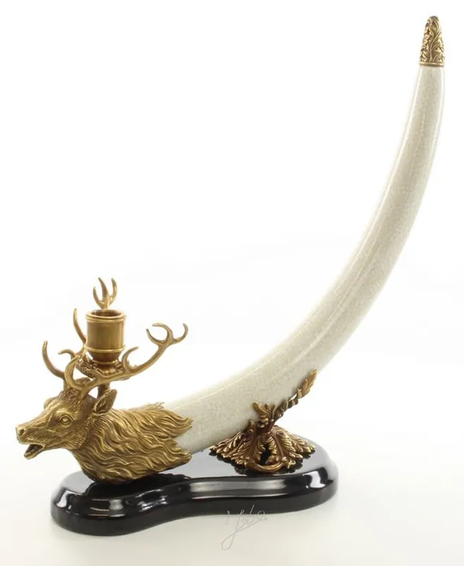 Top-Angebot Casa Padrino Bougeoir Deer Antlers Trophy Blanc / Or / Noir 41 x 15,6 x H 39,8 cm - Bougeoir Décoratif de Luxe