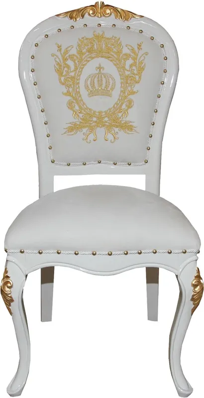 Online Kaufen Pompöös by Casa Padrino Chaise de baroque de luxe blanc/ or avec couronne - Chaise baroque Pompööser conçue par Harald Glööckler