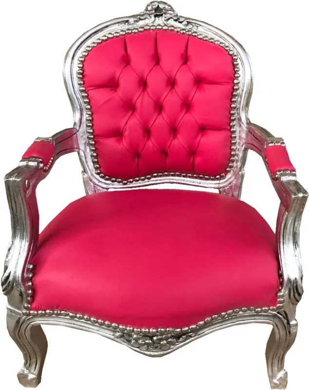 Markenware Casa Padrino Baroque Kids Chaise Simili Cuir Rose / Argent - Mobilier Enfant
