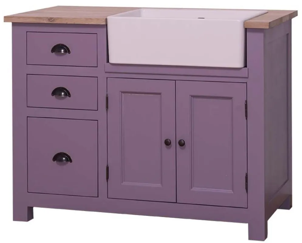 Rabatt Casa Padrino meuble évier de style campagnard avec 2 portes et 3 tiroirs violet / naturel 118 x 65 x H. 90 cm - évier dans un style campagnard