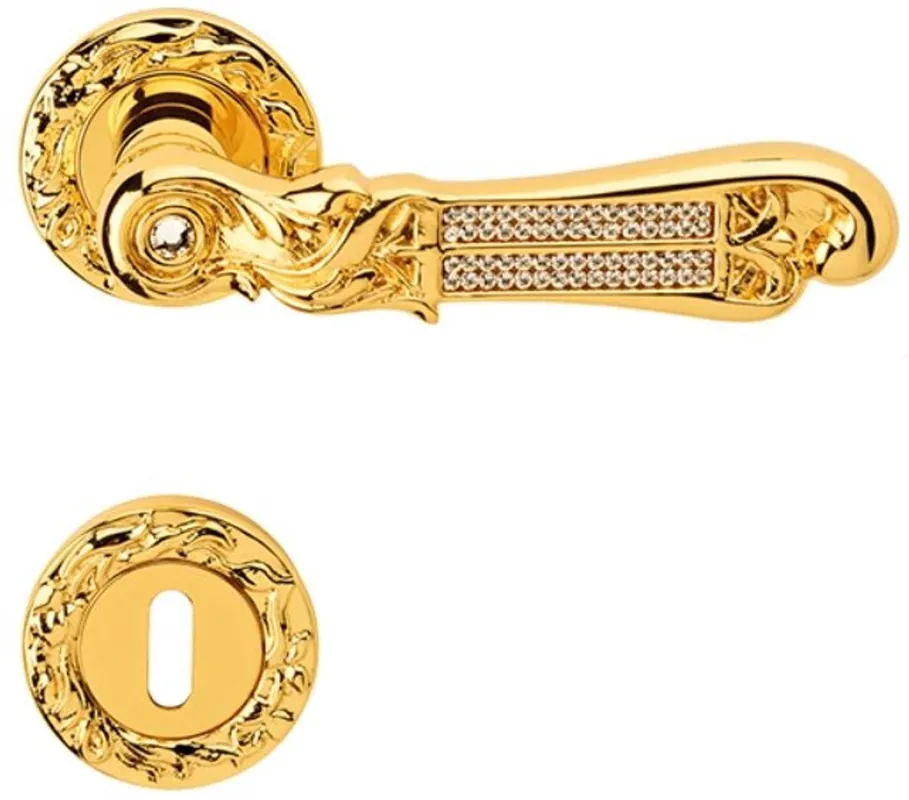 Casa Padrino ensemble de poignée de porte baroque de luxe or 14,5 x H. 5,3 cm - Ensemble de Poignée de Porte avec Verre en Cristal Swarovski Highlight