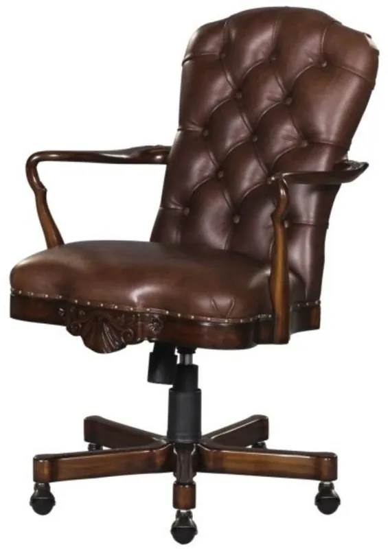 Wochenendangebot Casa Padrino chaise de bureau / chaise pivotante en cuir véritable marron 63 x 68 x H. 102 cm - Mobilier de Bureau de Luxe