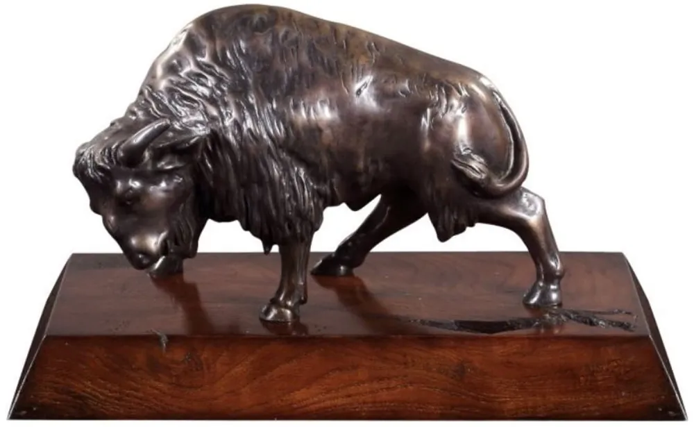 Günstig Casa Padrino bison bronce figurine en bronce / brun 35 x 18 x H. 20 cm - Figurine Déco avec Base en Bois d'Acajou