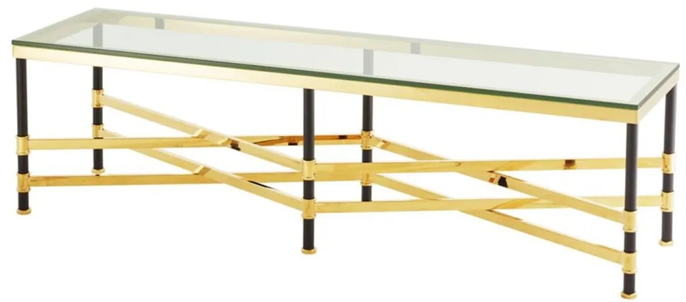 Jetzt Bestellen Casa Padrino Table Basse Or / Noire 150 x 40 x H. 42,5 cm - Table Basse de Luxe avec Plateau en Verre