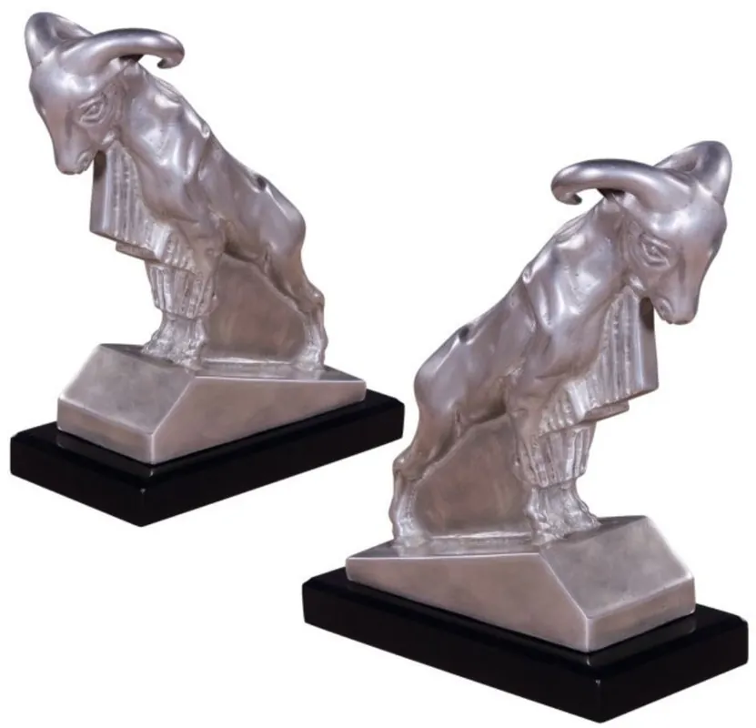 Casa Padrino serre-livres de luxe aries argent / noir 17 x 8 x H. 20 cm - Figures en Bronze Déco Argenté avec Base en Bois d'Acajou Top-Seller