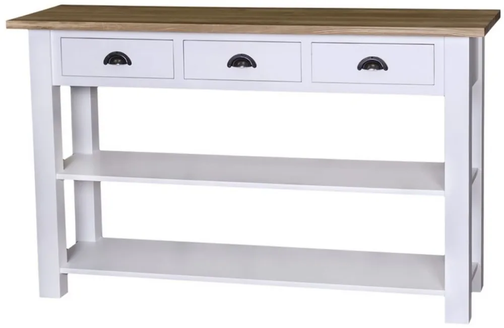 Top-Preis Casa Padrino console de style campagnard avec 3 tiroirs couleurs blanc / naturel 145 x 45 x H. 89 cm - Mobilier de Style Campagnard