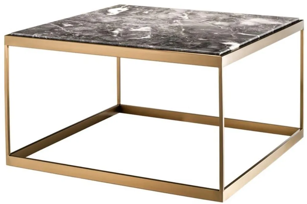 Rabatt Casa Padrino Table d'Appoint Gris / Laiton 65 x 65 x H. 38 cm - Table de Luxe en Acier Inoxydable avec Dessus en Marbre