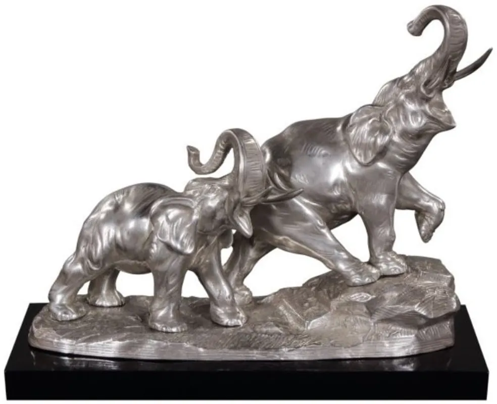 Casa Padrino éléphants en bronze sur socle en bois argent / noir 42 x 17 x H. 33 cm - Figurines en Bronze de Luxe Déco Saisonangebot