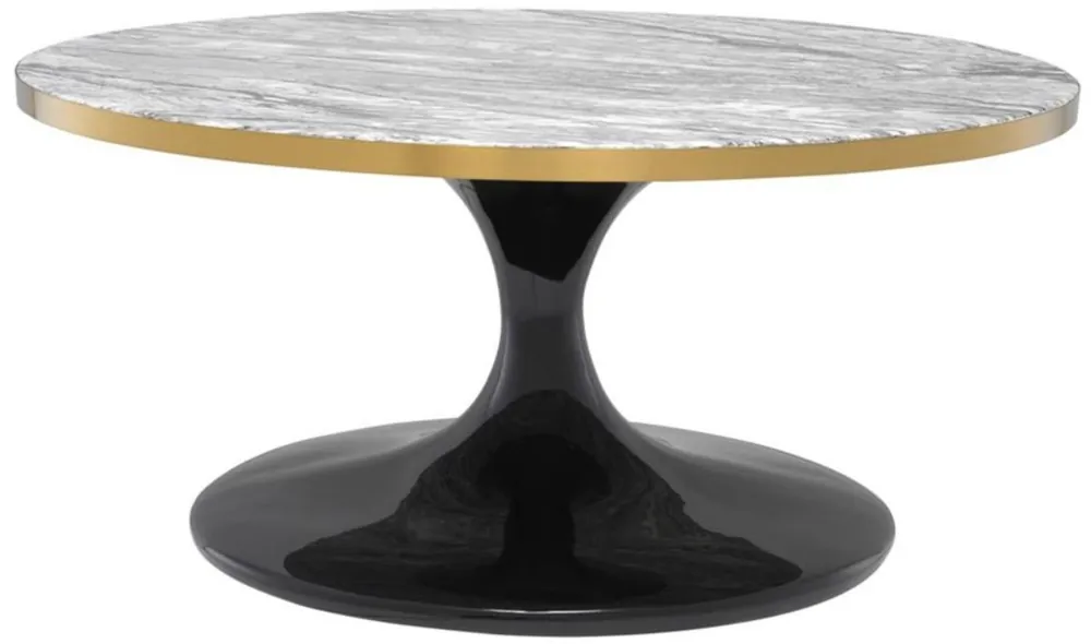 Nur Heute Casa Padrino Table Basse de Luxe Gris / Laiton / Noir Ø 90 x H. 41 cm - Table de Salon Ronde
