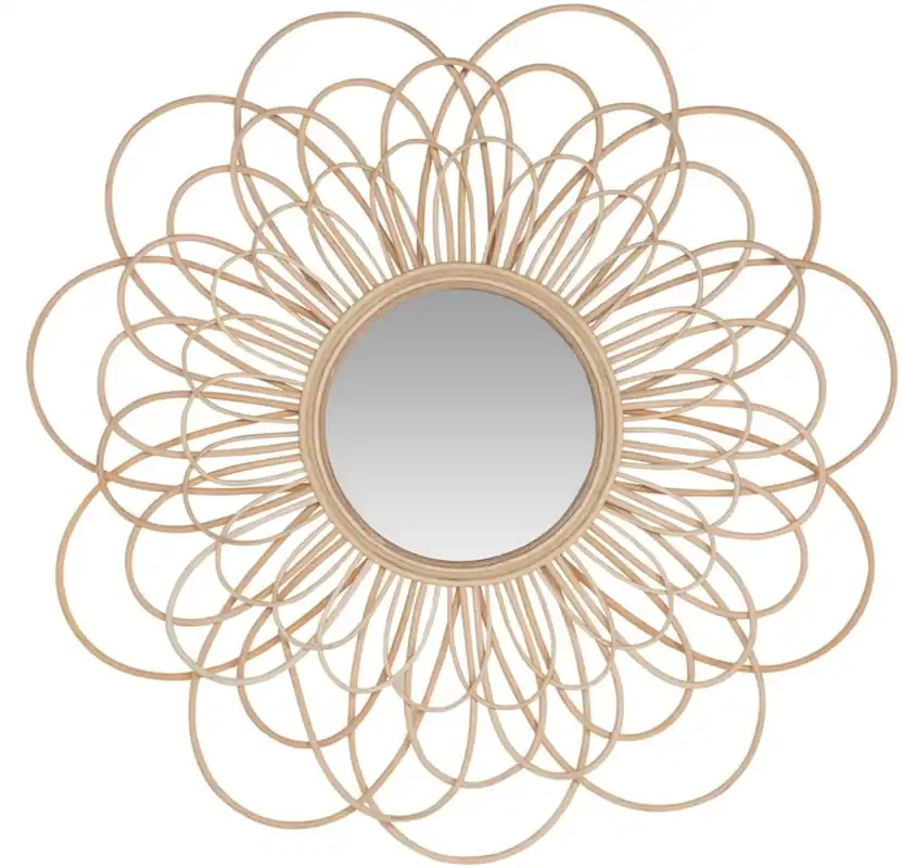 Casa Padrino miroir design en rotin couleurs naturelles Ø 85 cm - Miroir Mural au Design Floral Begrenztes Angebot