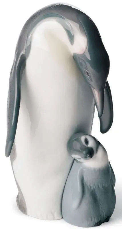 Casa Padrino figurine de luxe manchot en porcelaine mère avec enfant gris / blanc / noir 16 x H. 22 cm - Qualité de Luxe Neu
