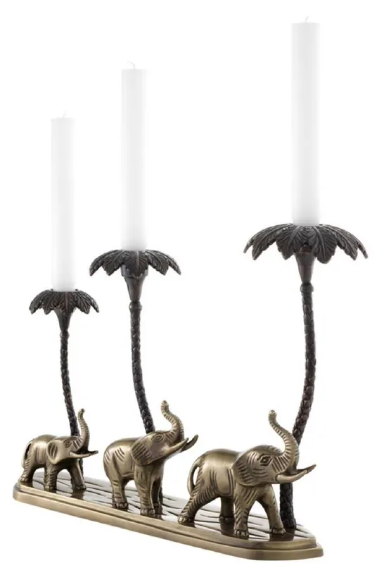 Casa Padrino porte-bougie de luxe éléphants & palmiers laiton antique / bronze 38 x 7,5 x H. 28,5 cm - Accessoires de Décoration de Restaurant & Hôtel Kracherpreis