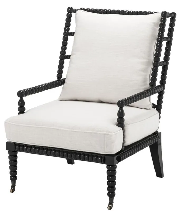 Casa Padrino Fauteuil de Luxe Acajou Noir / Blanc 72 x 95 x H. 108,5 cm - Meubles d'Hôtel Direktkauf