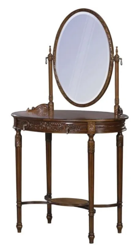Casa Padrino table de maquillage baroque de luxe brun foncé / brun 80 x 57 x H. 142 cm - Table de Maquillage Ovale de Style Baroque Markenprodukt