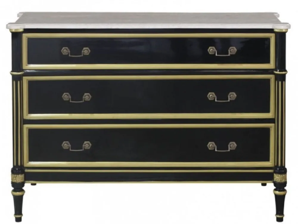 Casa Padrino commode baroque de luxe avec 3 tiroirs et plateau en marbre noir / or / blanc 111,3 x 52,6 x H. 81,3 cm - Mobilier Baroque de Luxe Saisonangebot