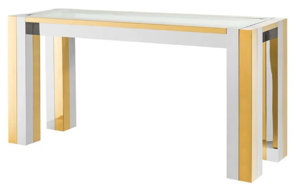 Casa Padrino console de luxe en acier inoxydable argent / or 160 x 50 x H. 78 cm - Table Console design avec Plaque de Table en Verre Jetzt Kaufen