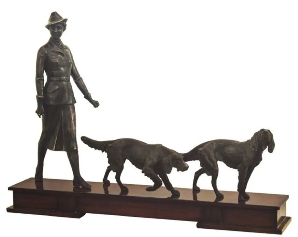 Rabatt Casa Padrino figuras de bronce de luxe cazadora et chiens en bronze / brun foncé 61 x 11 x H. 45 cm - Figurines de Décoration de Luxe sur Base en Bois