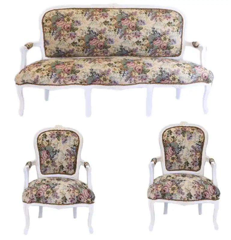 Bestseller Casa Padrino Ensemble Baroque Ensemble De Fleurs Motif / Style Antique Blanc - 1 Canapé + 2 Fauteuils
