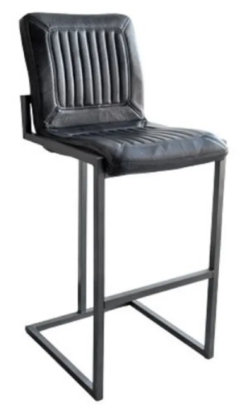 Casa Padrino Tabouret de Luxe Vintage Noir / Gris 48 x 60 x H. 115 cm - Tabouret de Bar en Cuir de Buffle Sonderaktion